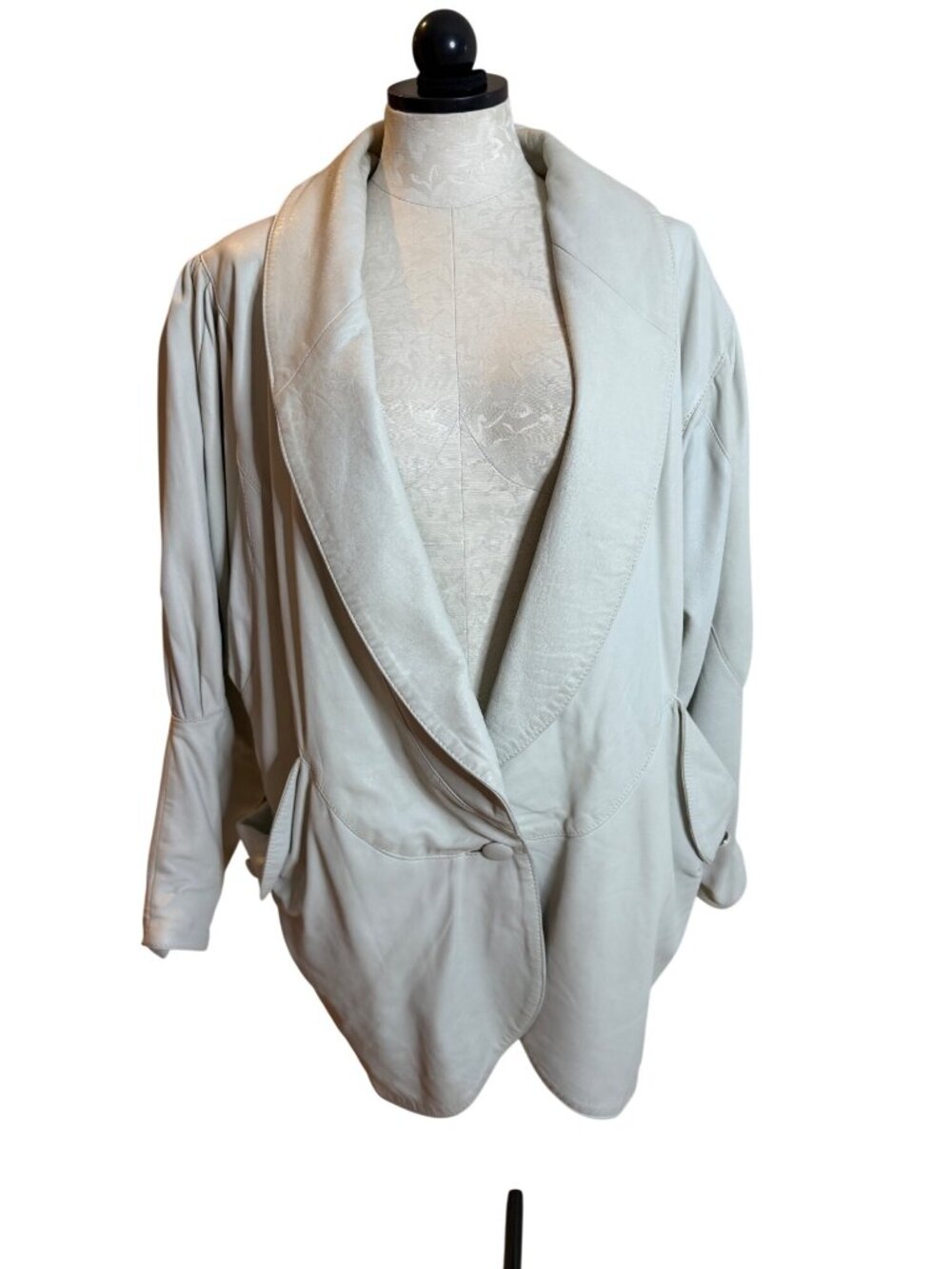 Suri Leather Fashions Womens Dolman Sleeves Leather Jacket Size 12 Cream Vintage